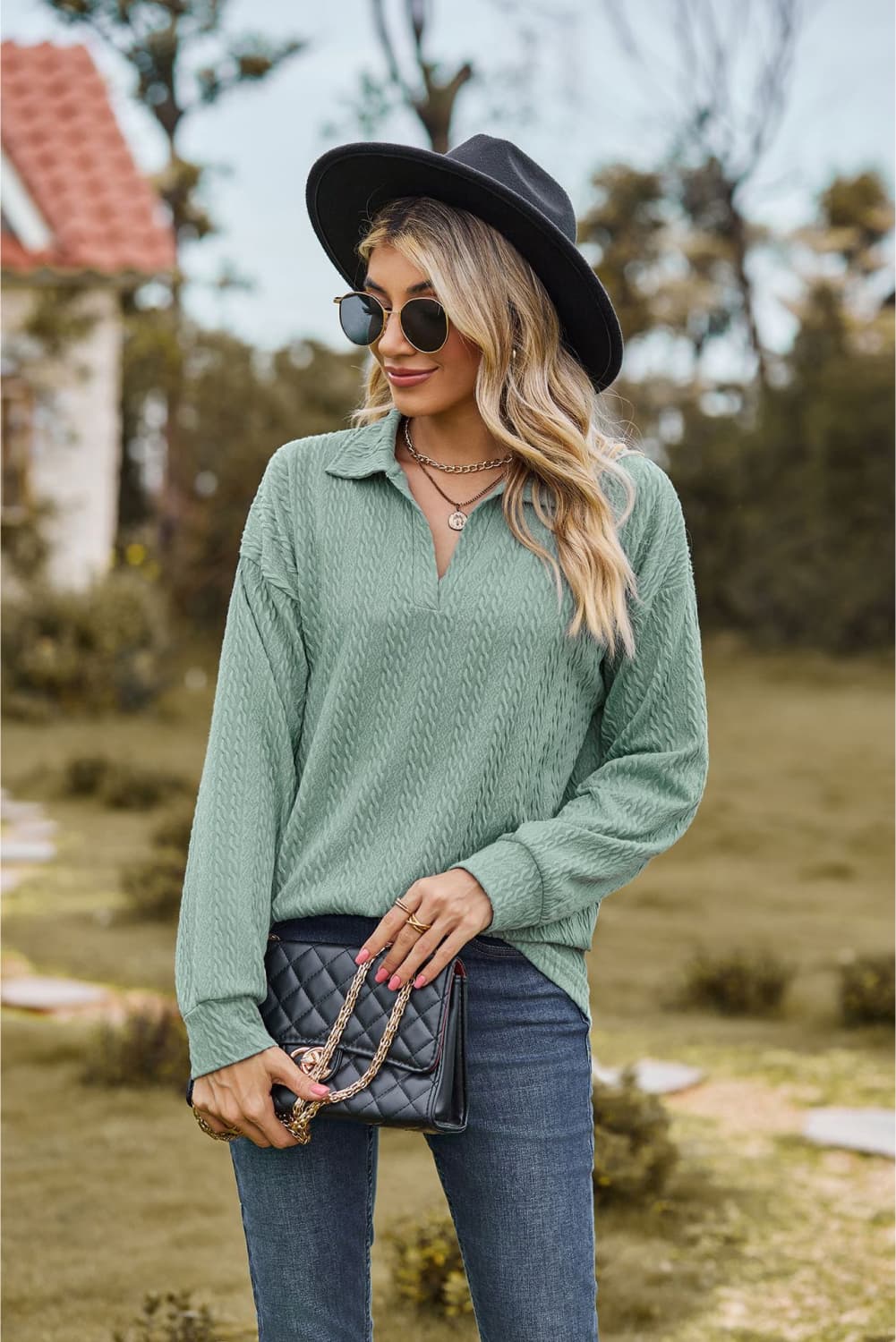 Hannah's Collared Cable-Knit Blouse