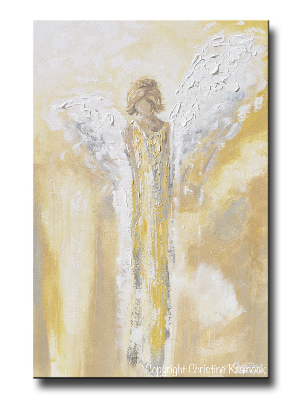 GICLEE PRINT Art Angel Painting Gold Grey White Abstract Guardian Angel Modern Home Wall Art Large