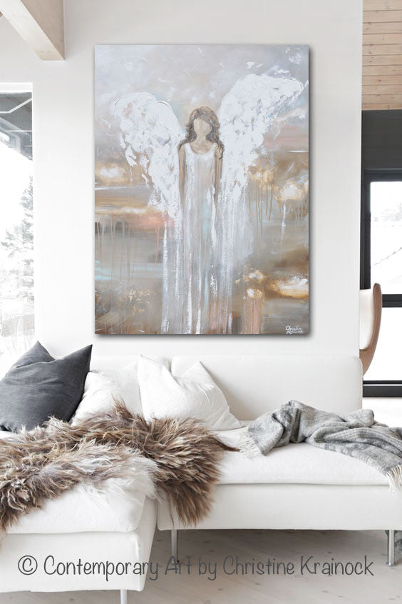 "Delicate Strength" GICLEE PRINT Abstract Angel Painting Fine Art Guardian Angel Home Canvas Wall Art