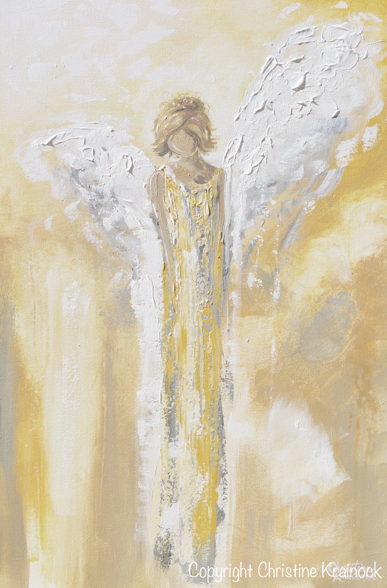 GICLEE PRINT Art Angel Painting Gold Grey White Abstract Guardian Angel Modern Home Wall Art Large