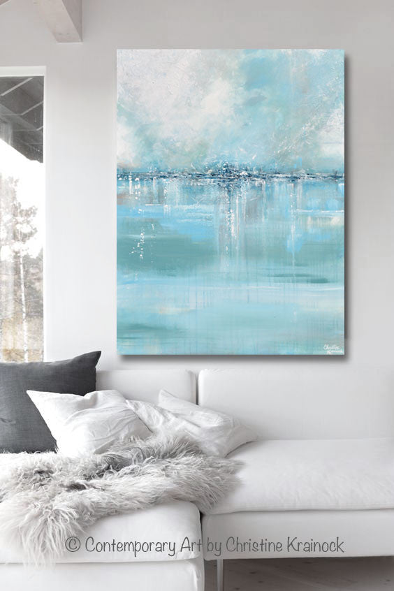 "Sea Glass" GICLÉE PRINT Art Abstract Painting Blue Sea Foam Green Grey White Canvas Coastal Wall Art