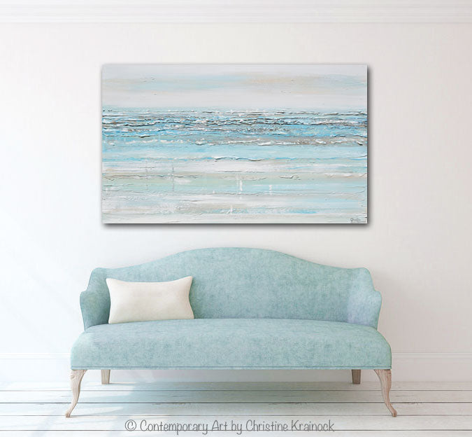 "Serene" GICLÉE PRINT Art Abstract Light Aqua Blue Painting White Grey Coastal Decor Wall Art