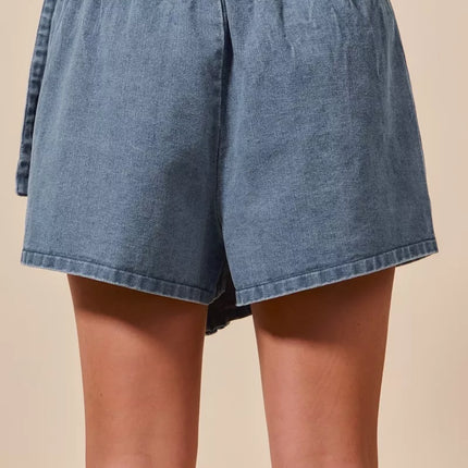SO ME Wrap Braided Trimmed Denim Skort