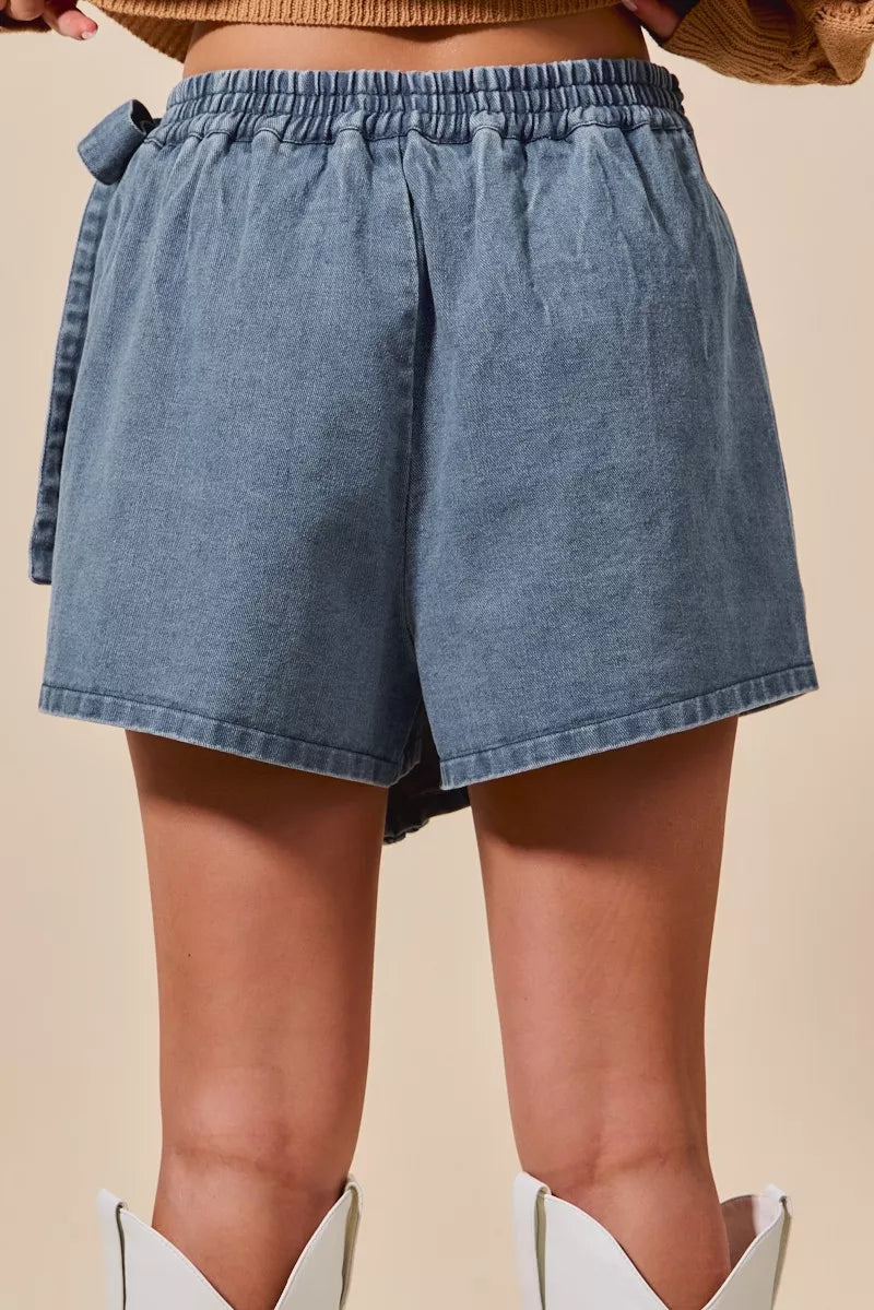 SO ME Wrap Braided Trimmed Denim Skort