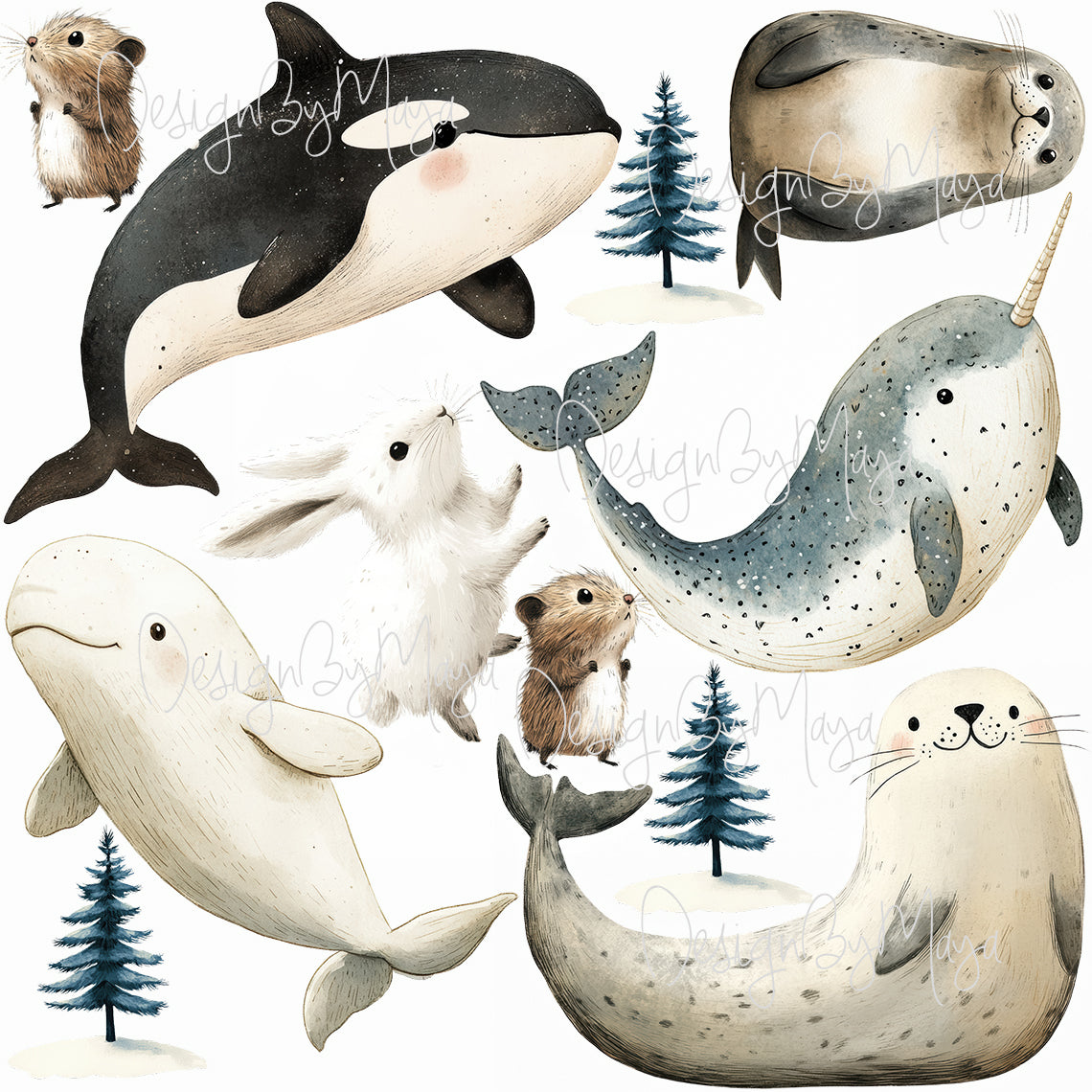 Arctic Animal Friends - Fabric Nursery Wall Art Decals
