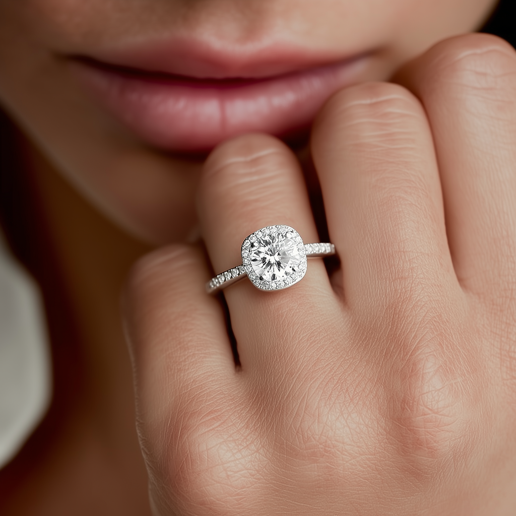 Aurora Halo 1.2 TCW Moissanite Women Engagement Ring - 925 Sterling Silver