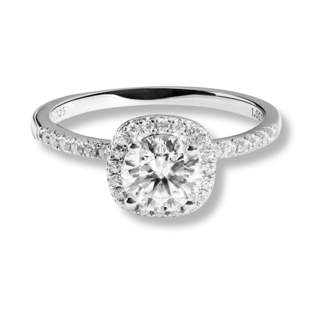 Aurora Halo 1.2 TCW Moissanite Women Engagement Ring - 925 Sterling Silver