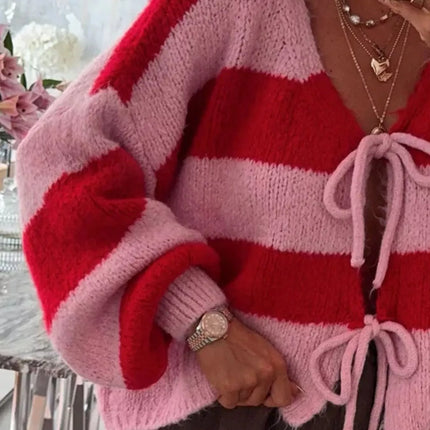 Striped Tie-Front Knit Cardigan