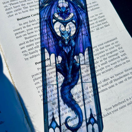 Gargoyle Stained Glass Bookmark with Open Wings and Stormy Grays – Gothic Fantasy Art for Dark Academia Fans, Mythic Readers