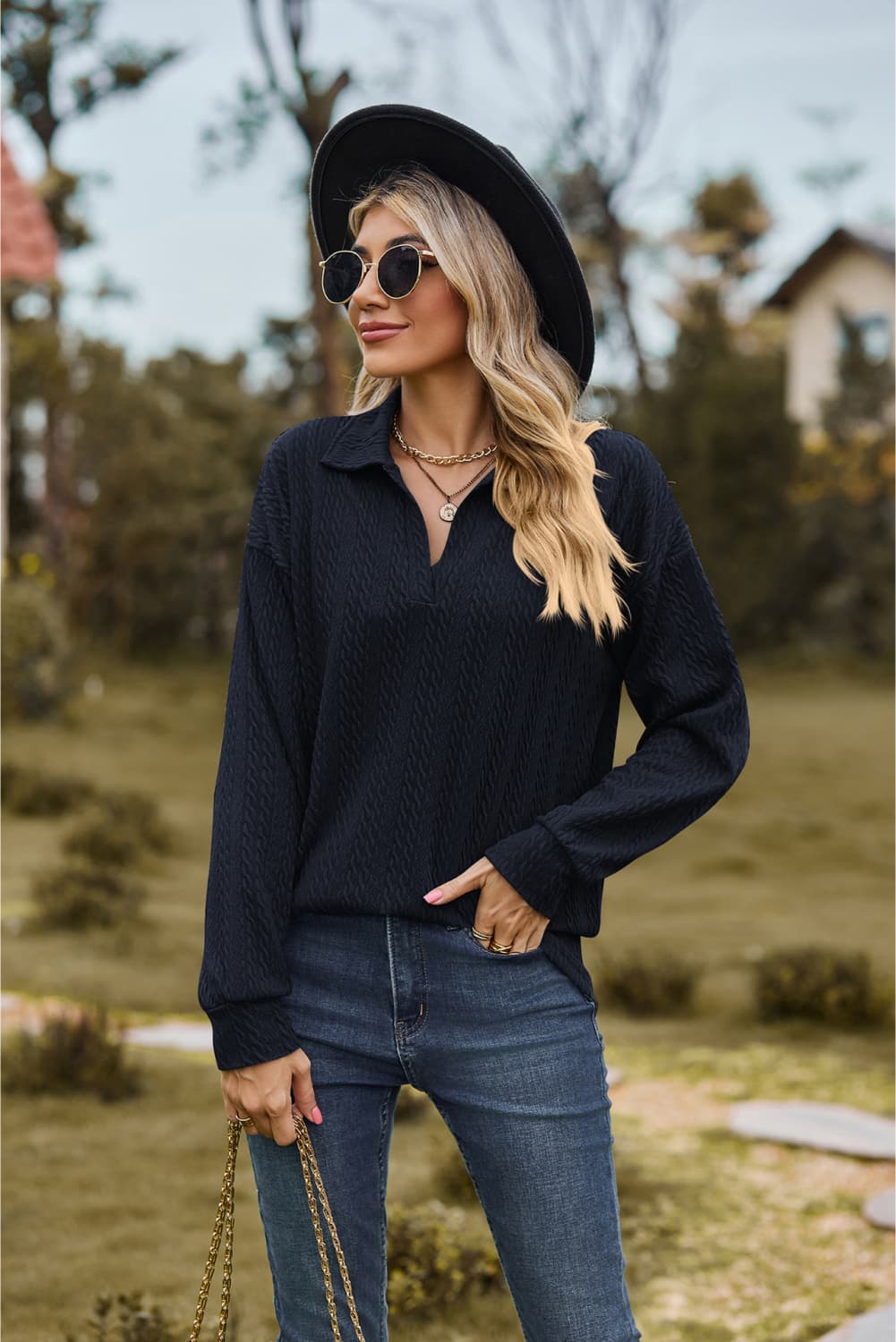 Hannah's Collared Cable-Knit Blouse