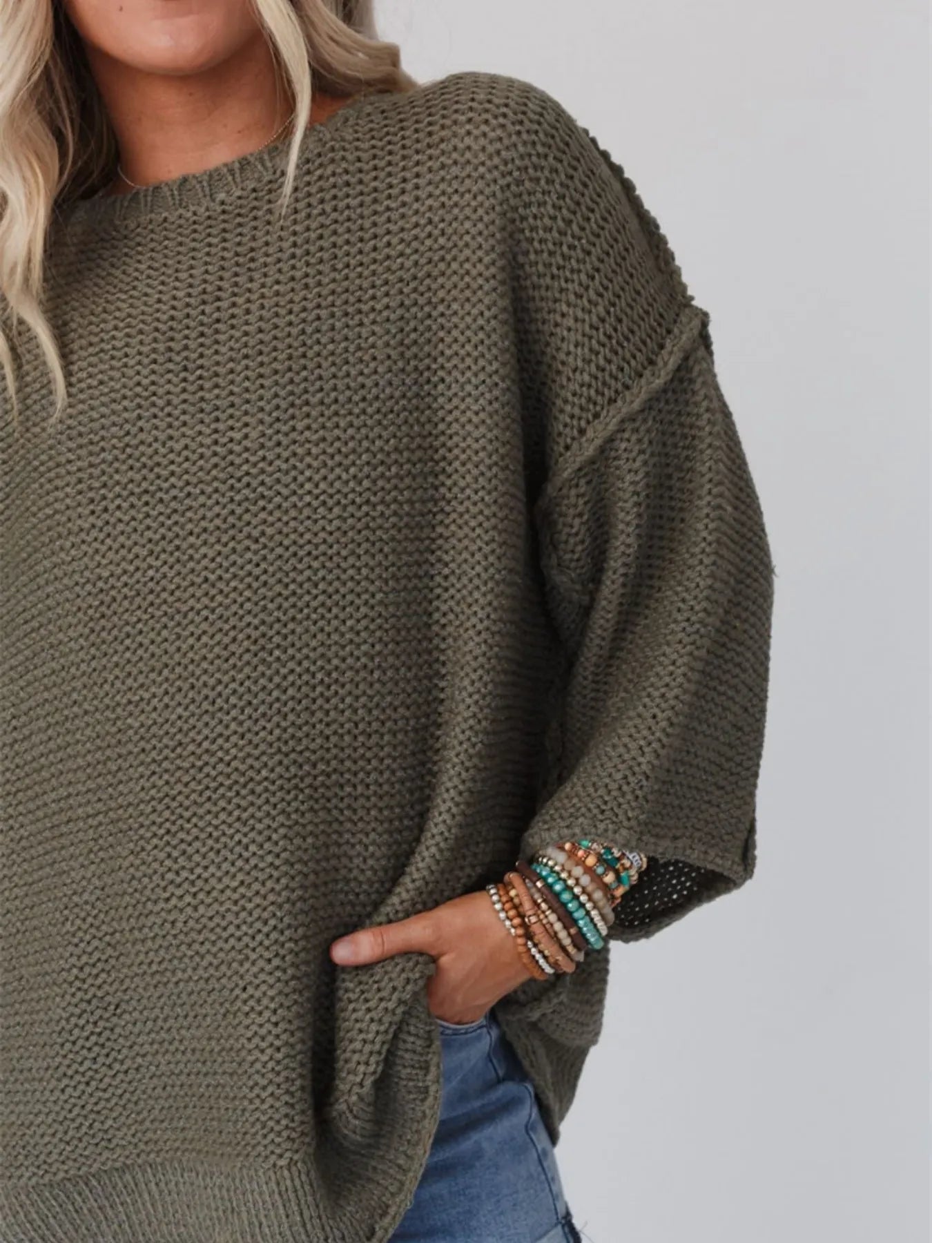 Round Neck Oversized Knit Top with Relaxed Fit