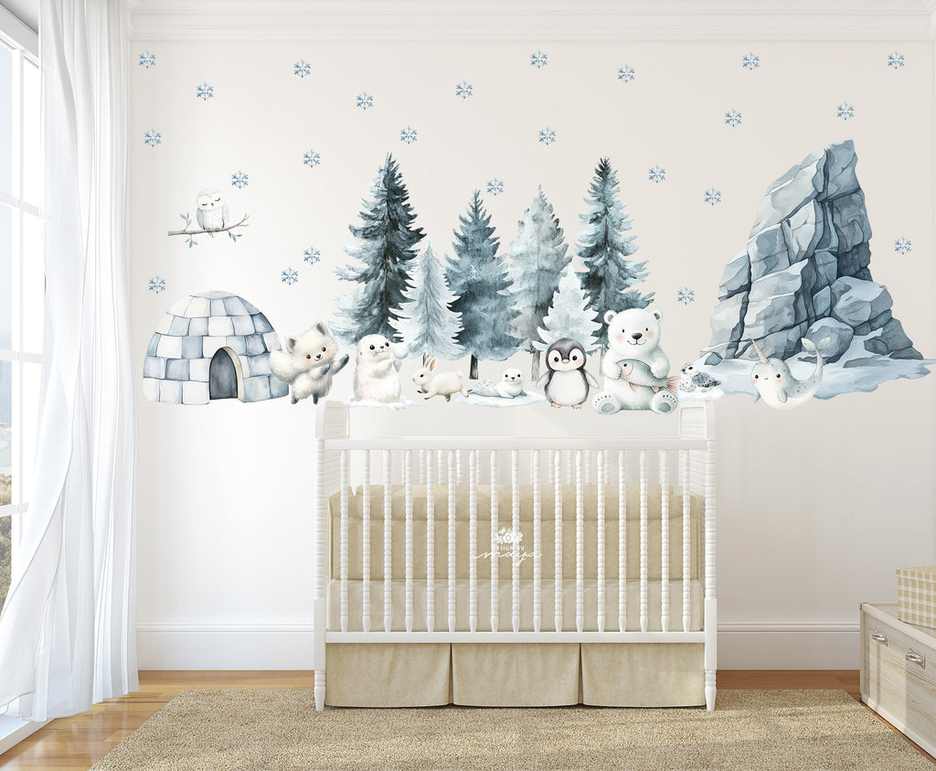 Arctic Animal Friends - Fabric Nursery Wall Art Decals