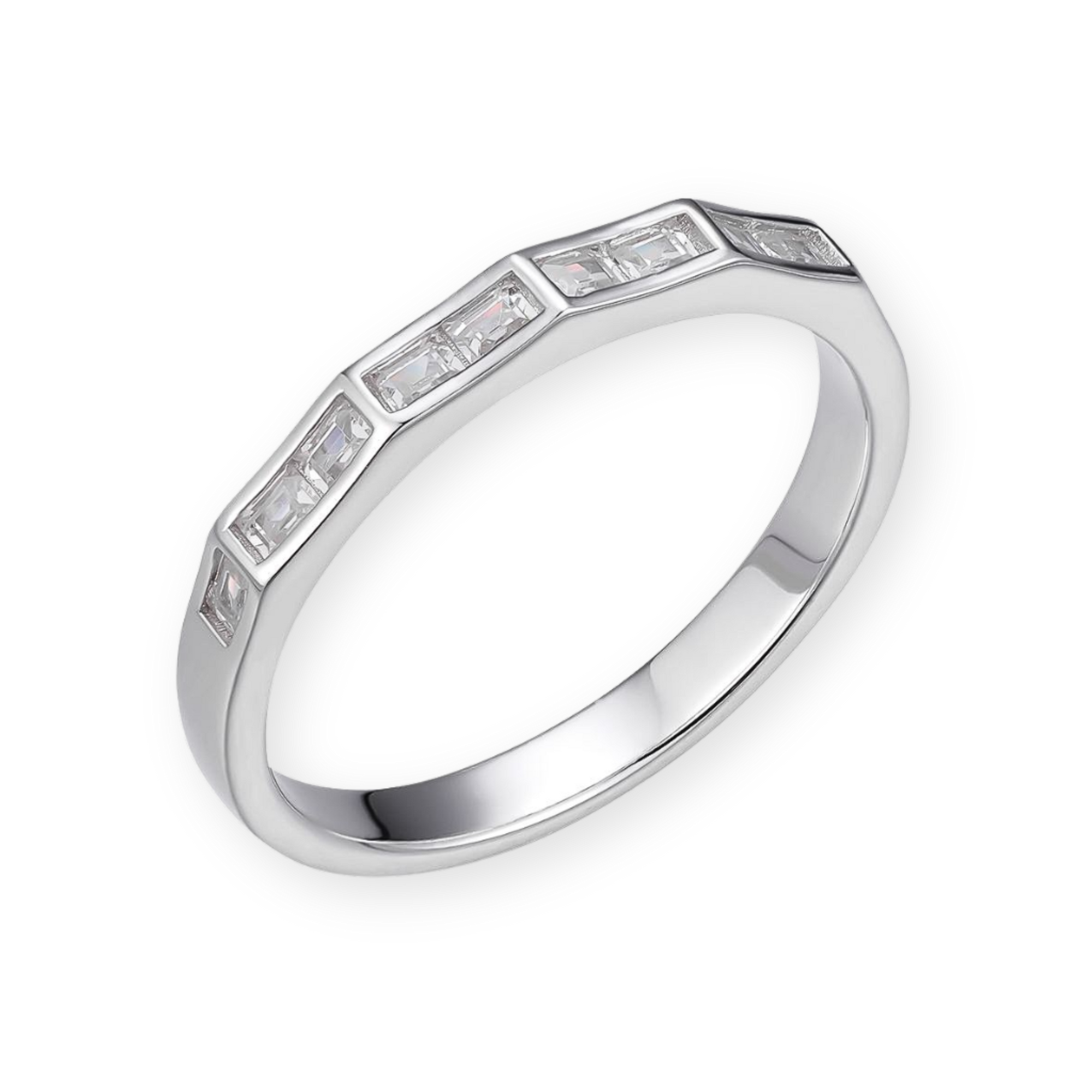 Moissanite Solid 925 Sterling Silver Half Eternity Baguette Ring Baguette Cut Women Band