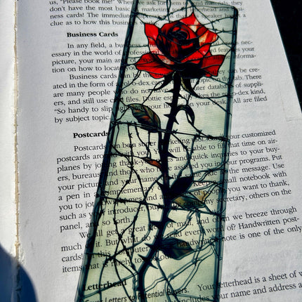 Gothic Rose Stained Glass Bookmark – Dark Romantic Floral Page Marker with Barbed Wire Aesthetic for Book Lovers