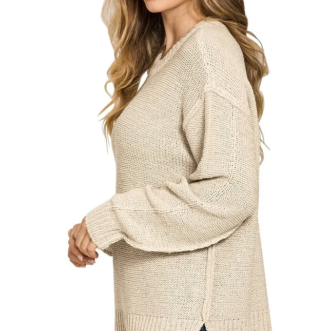 Exposed Seam Round Neck Sweater