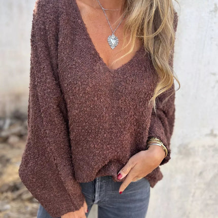 Full Size V-Neck Long Sleeve Sweater Plus Size