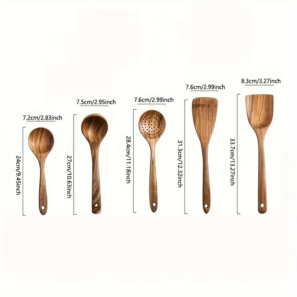 5-Piece Premium Wooden Utensil Set – Eco-Friendly & Stylish