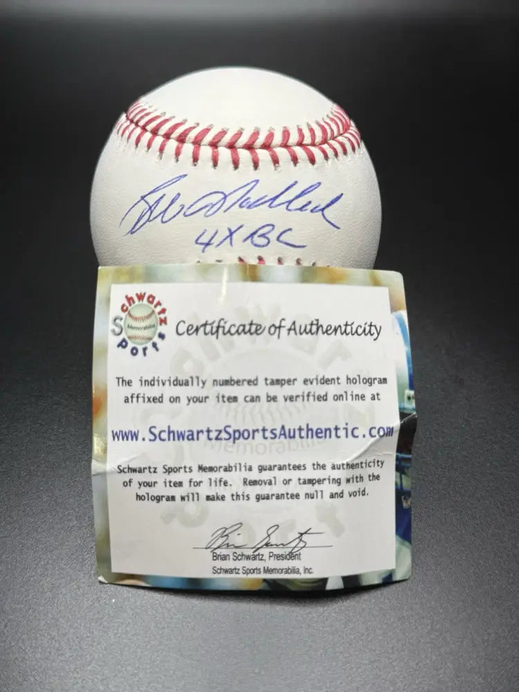 Bill Madlock Autographed MLB Baseball “4X BC” Inscribed w/ COA