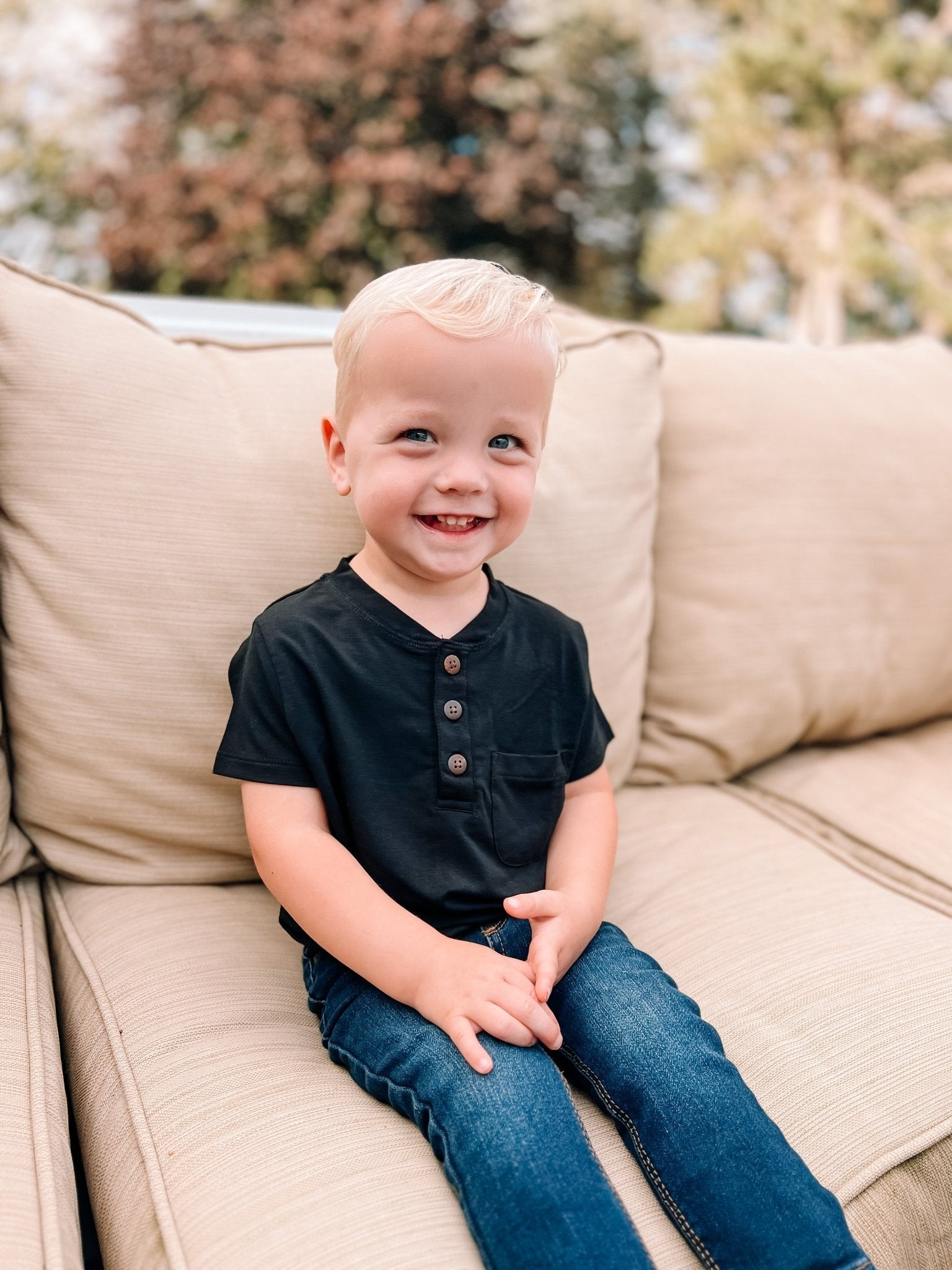 Boys Henley Tee in Moonless Night