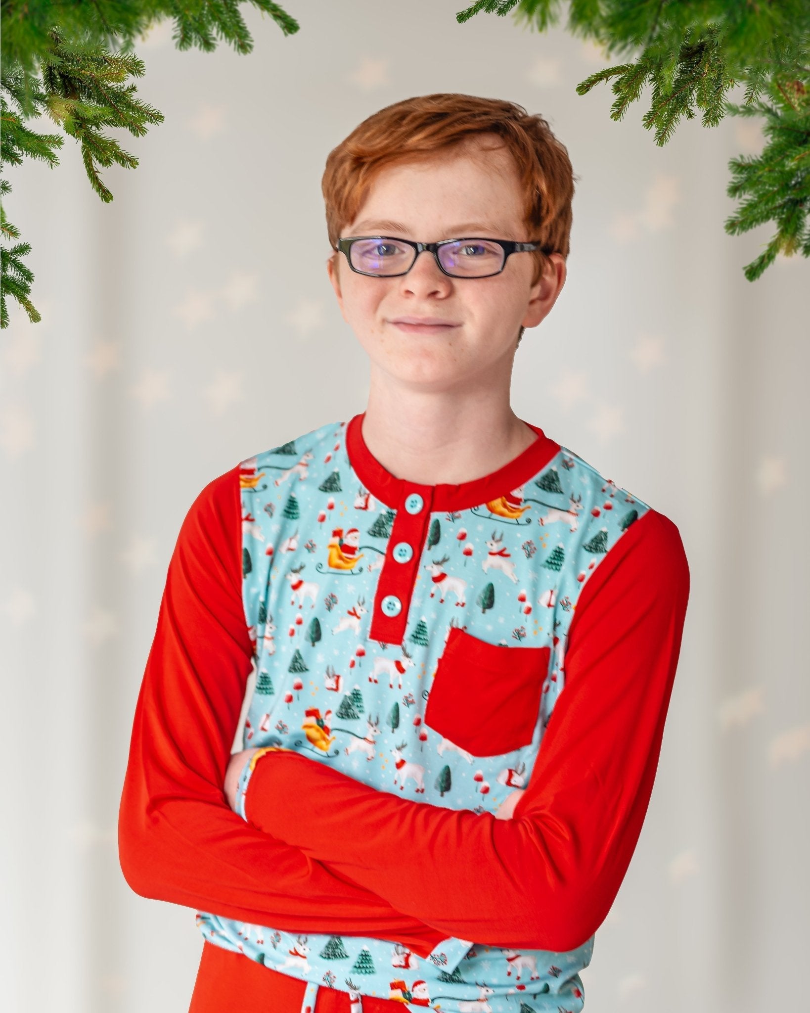 Boys Light Santa Bamboo Holiday Pajamas