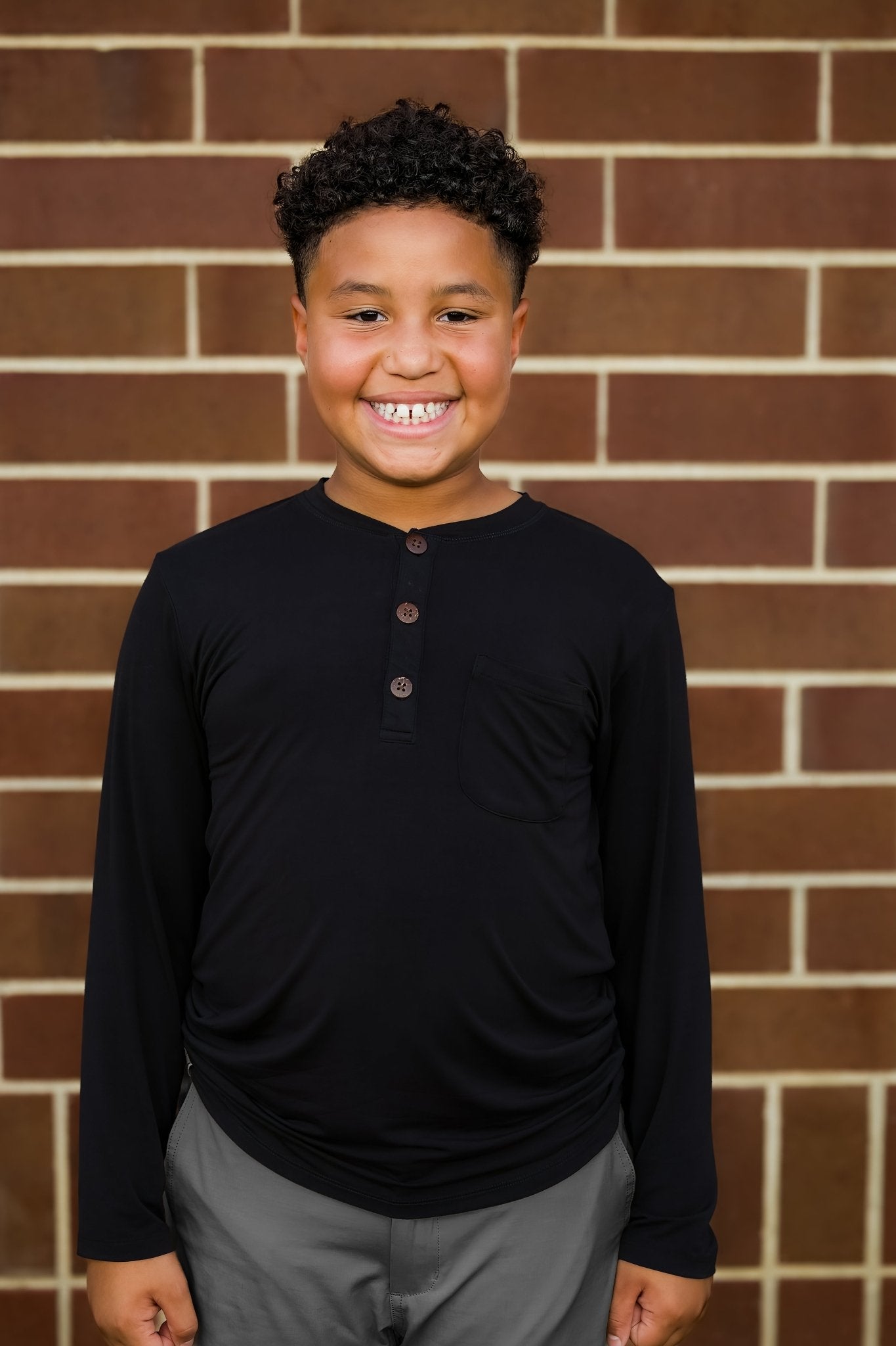 Boys Long Sleeve Henley in Moonless Night