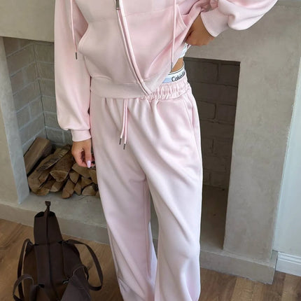 Zip Up Drawstring Hoodie and Pants Set