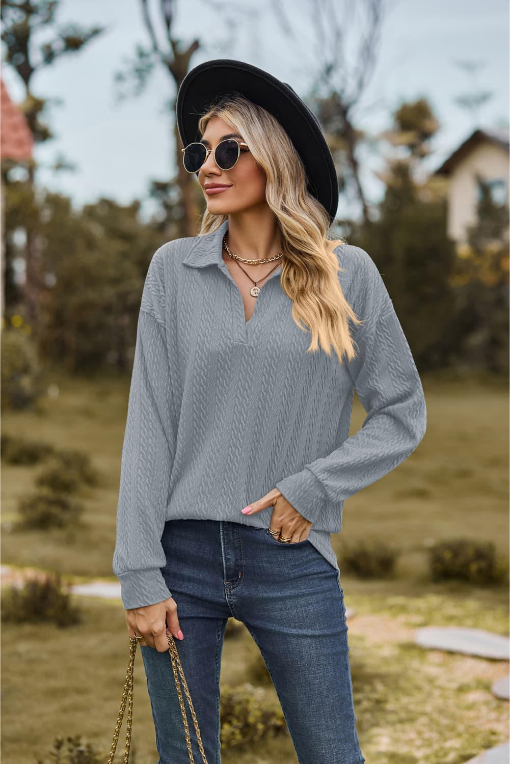 Hannah's Collared Cable-Knit Blouse
