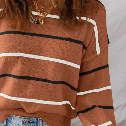 Striped Round Neck Drop Shoulder Sweater