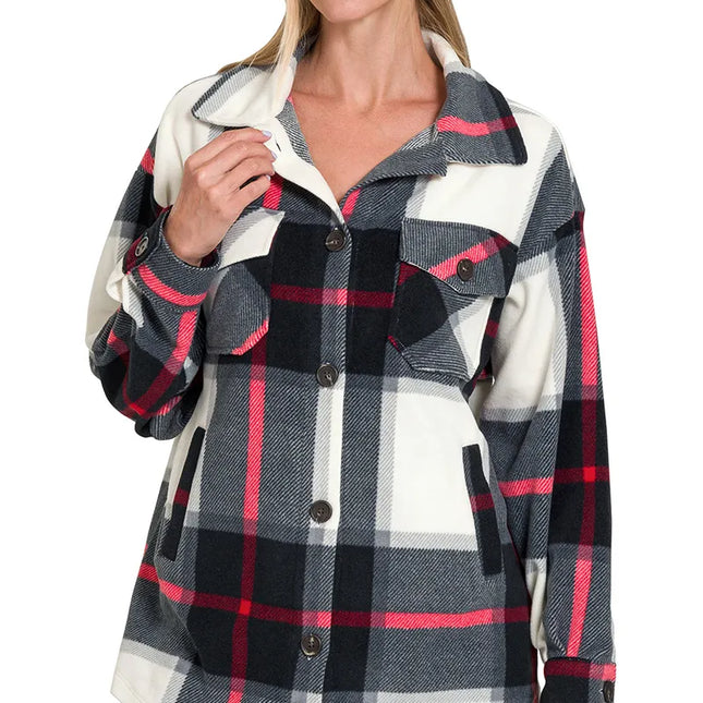 Oversized Plaid Fleece Shacket
