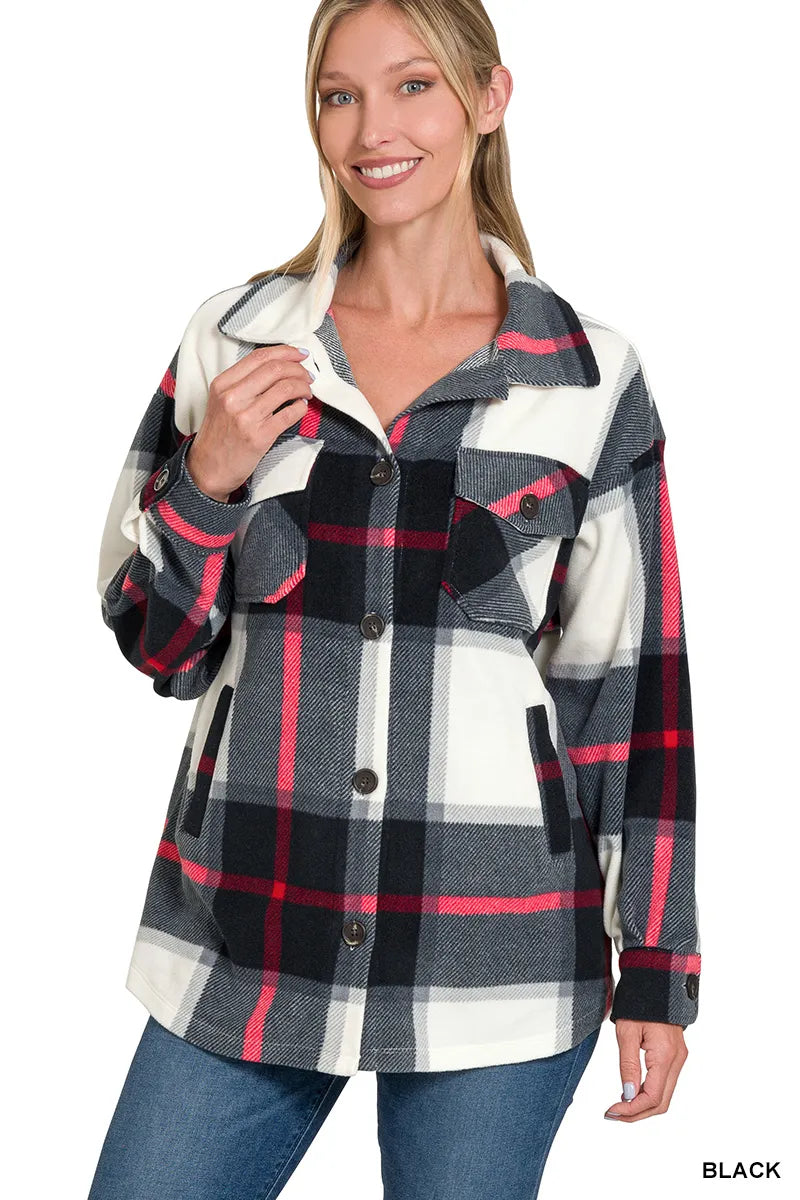 Oversized Plaid Fleece Shacket
