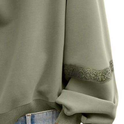 Lace Detail Notched Long Sleeve Sweatshirt