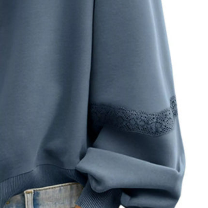 Lace Detail Notched Long Sleeve Sweatshirt