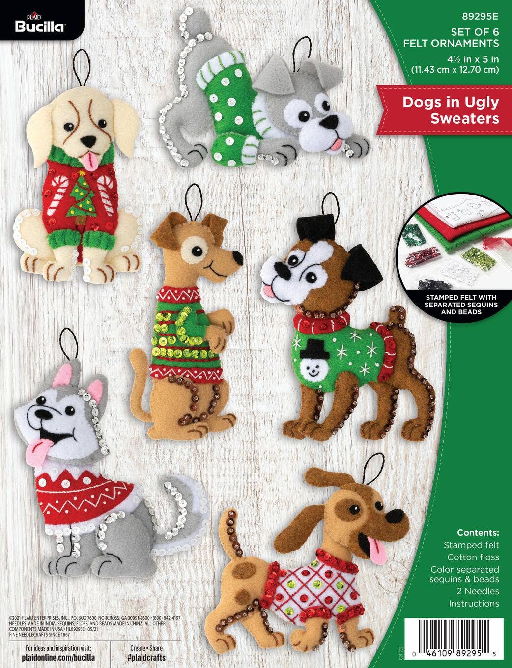 Bucilla Dogs in Ugly Sweaters Felt Ornament Kit – Set of 5 Christmas Dog Ornaments