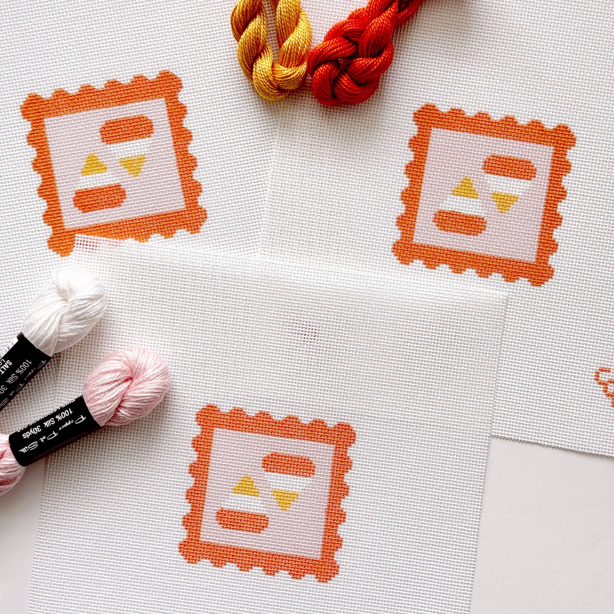 Cotswold Co Designs - Candy Corn Stamp Needlepoint Canvas – 18 Mesh Zweigart Mono Deluxe, 2.7" Hand Painted Fall Halloween Mini