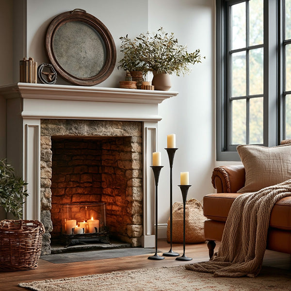 Tall Flared Black Iron Candle Holders, Set of 3