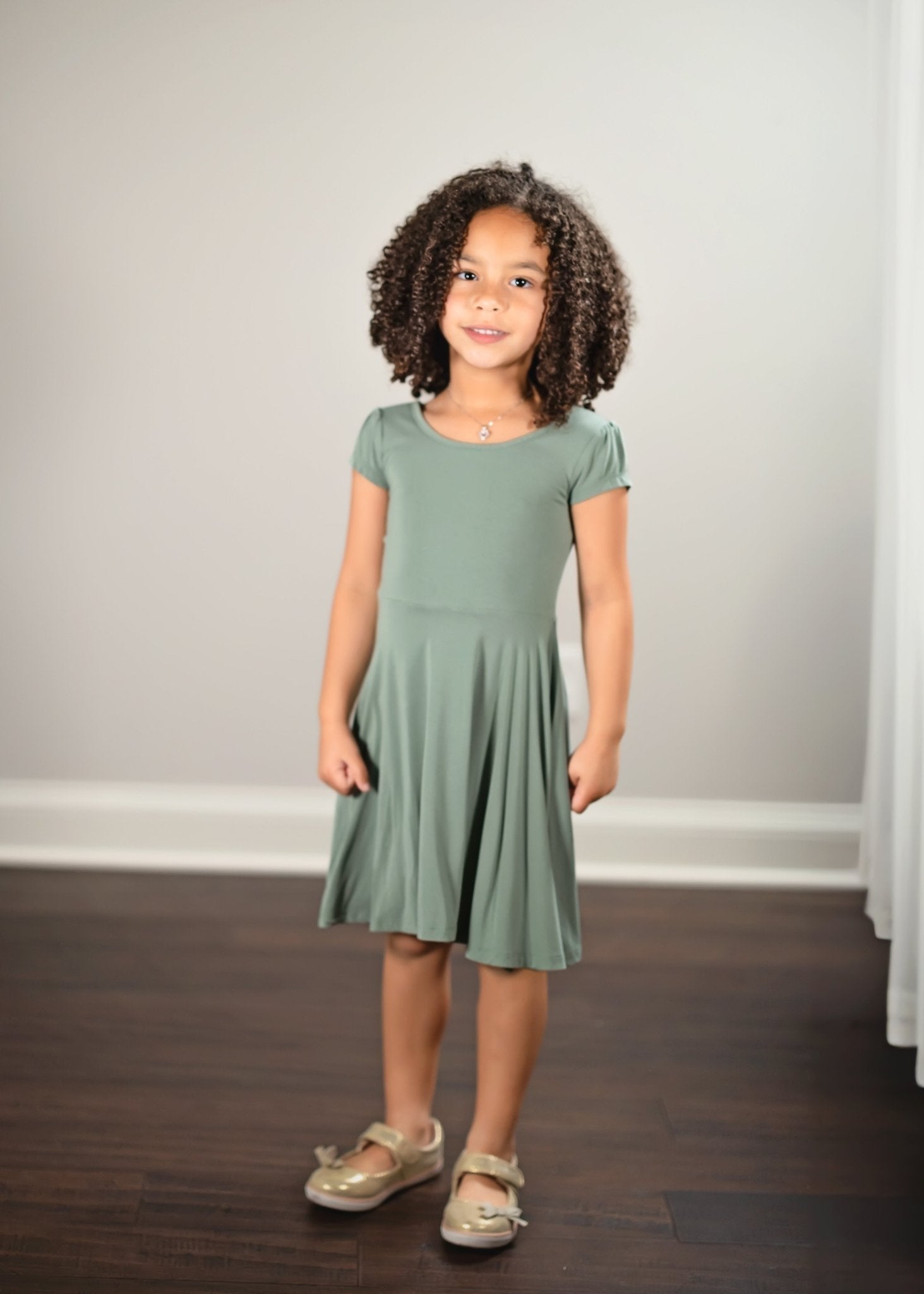 Cap Sleeve Twirl Dress in Sage Green