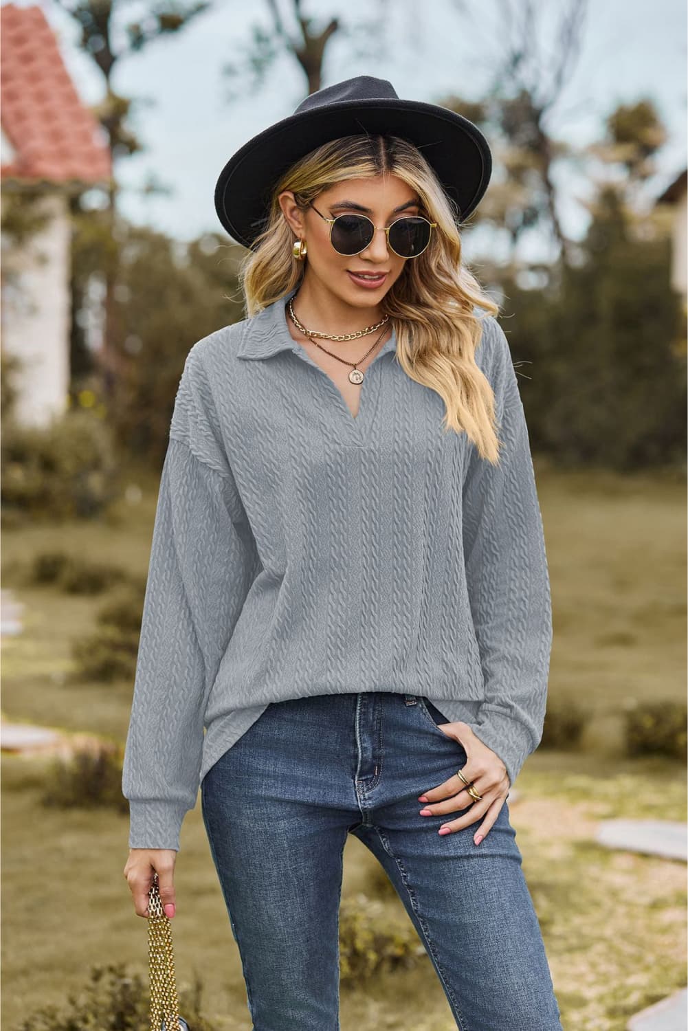 Hannah's Collared Cable-Knit Blouse