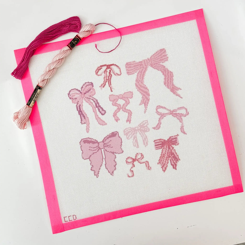 Cotswold Co Designs - Hand Painted Coquette Bow 8” Pillow Needlepoint Canvas