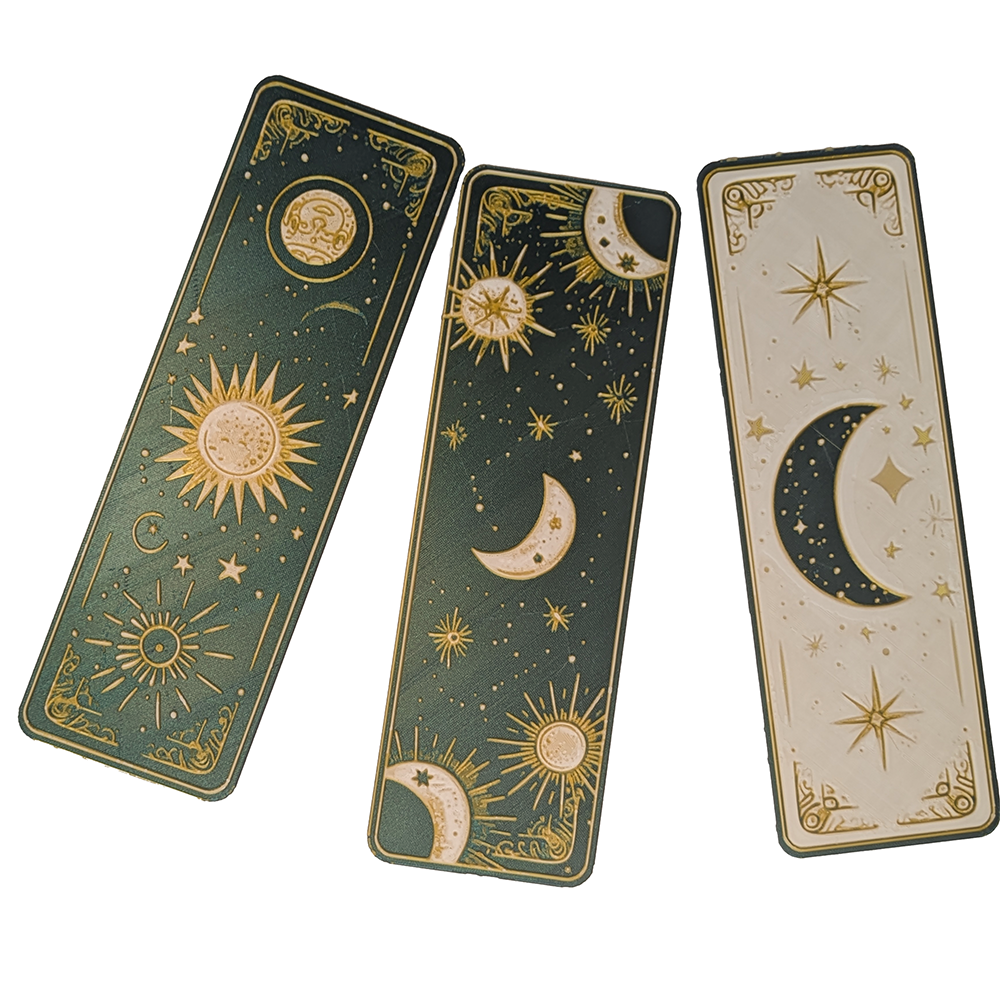 Celestial 3D Printed Moon & Sun Boho Bookmarks | Starry Night & Radiant Sun Designs | Handmade Bookmark Art