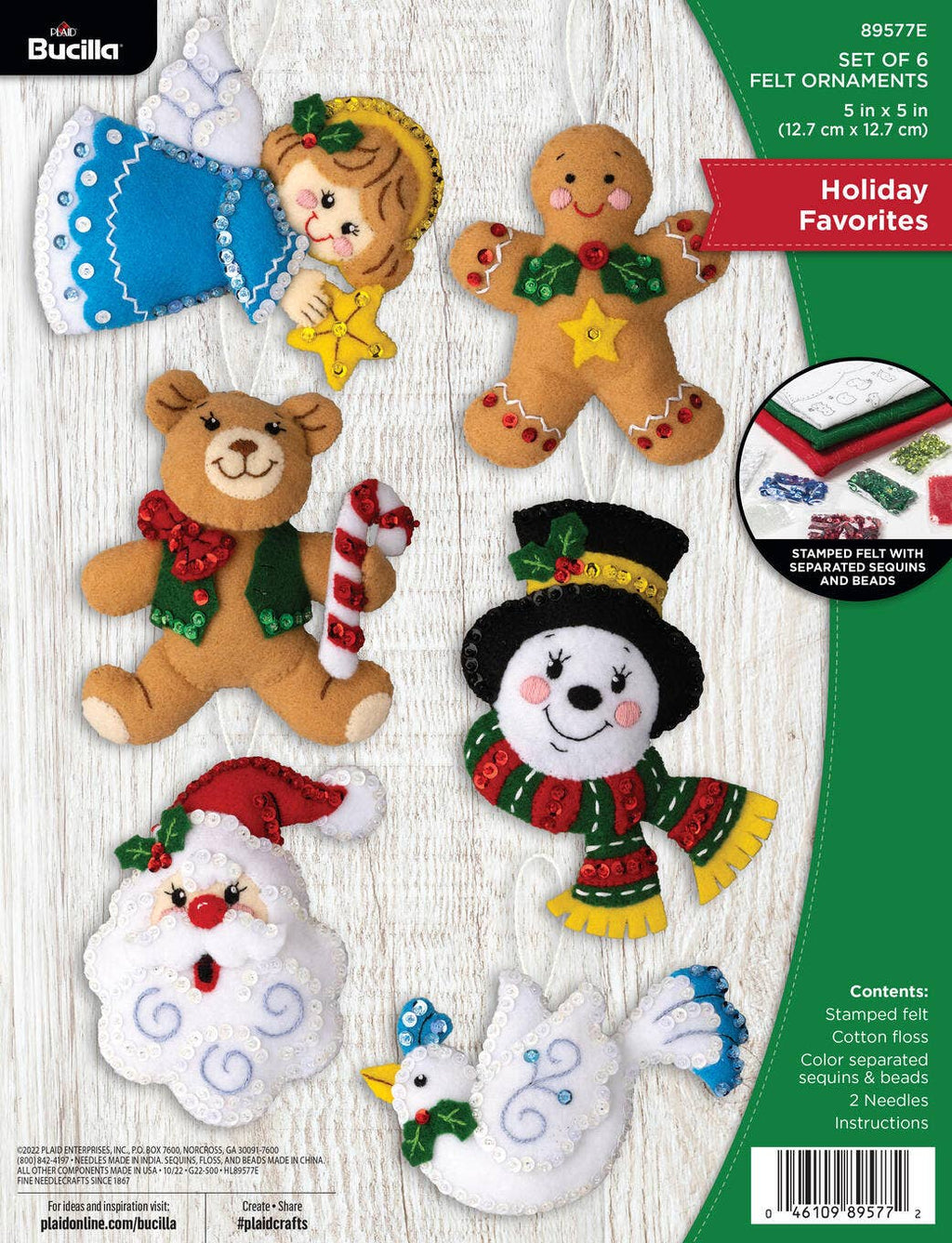 Bucilla Holiday Favorites Felt Ornament Kit – Set of 6 Classic Christmas Ornaments