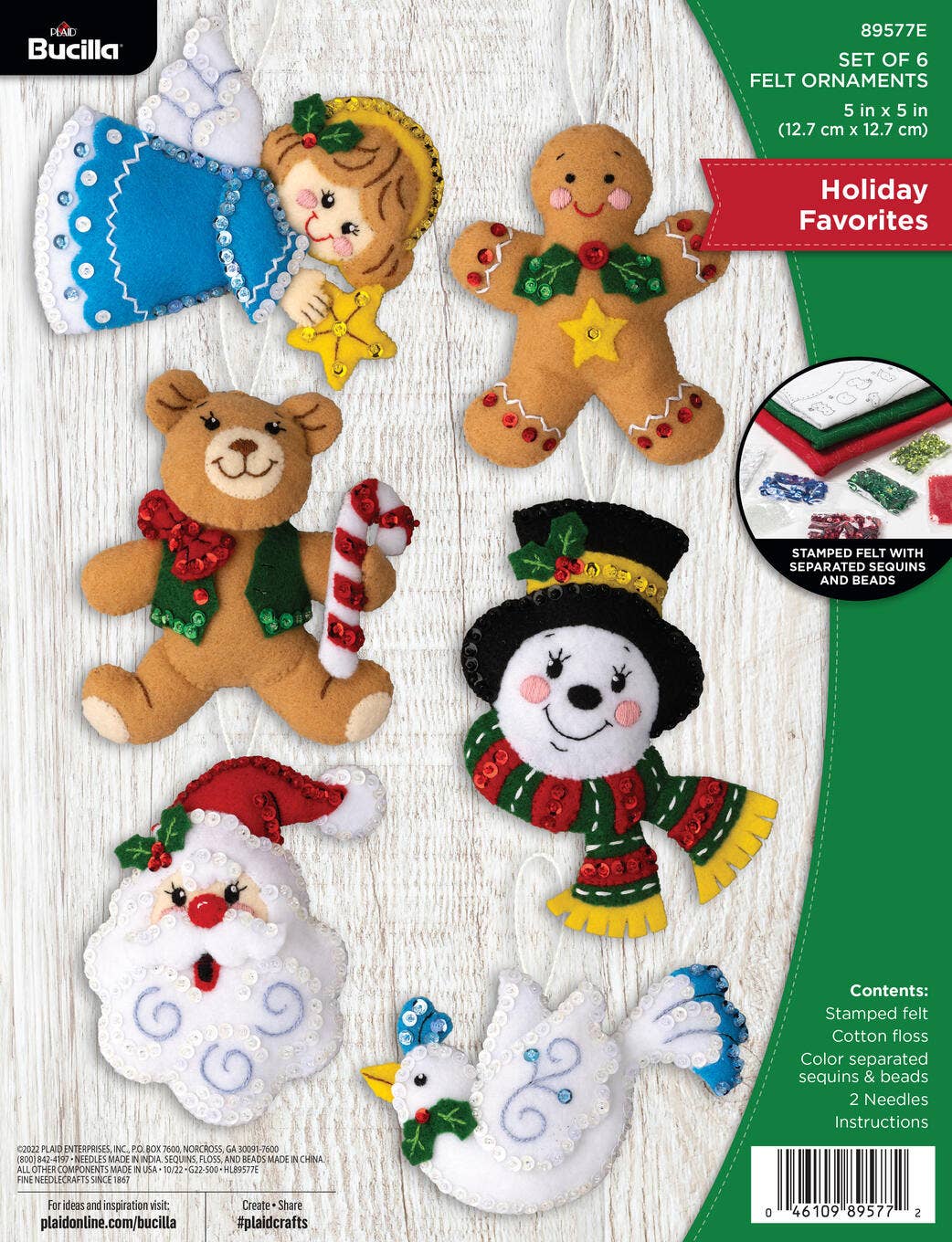 Bucilla Holiday Favorites Felt Ornament Kit – Set of 6 Classic Christmas Ornaments