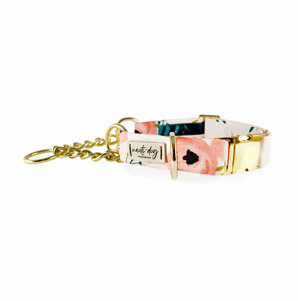 Charleston Blush Floral Tea Rose Buckle & Martingale Dog Collar