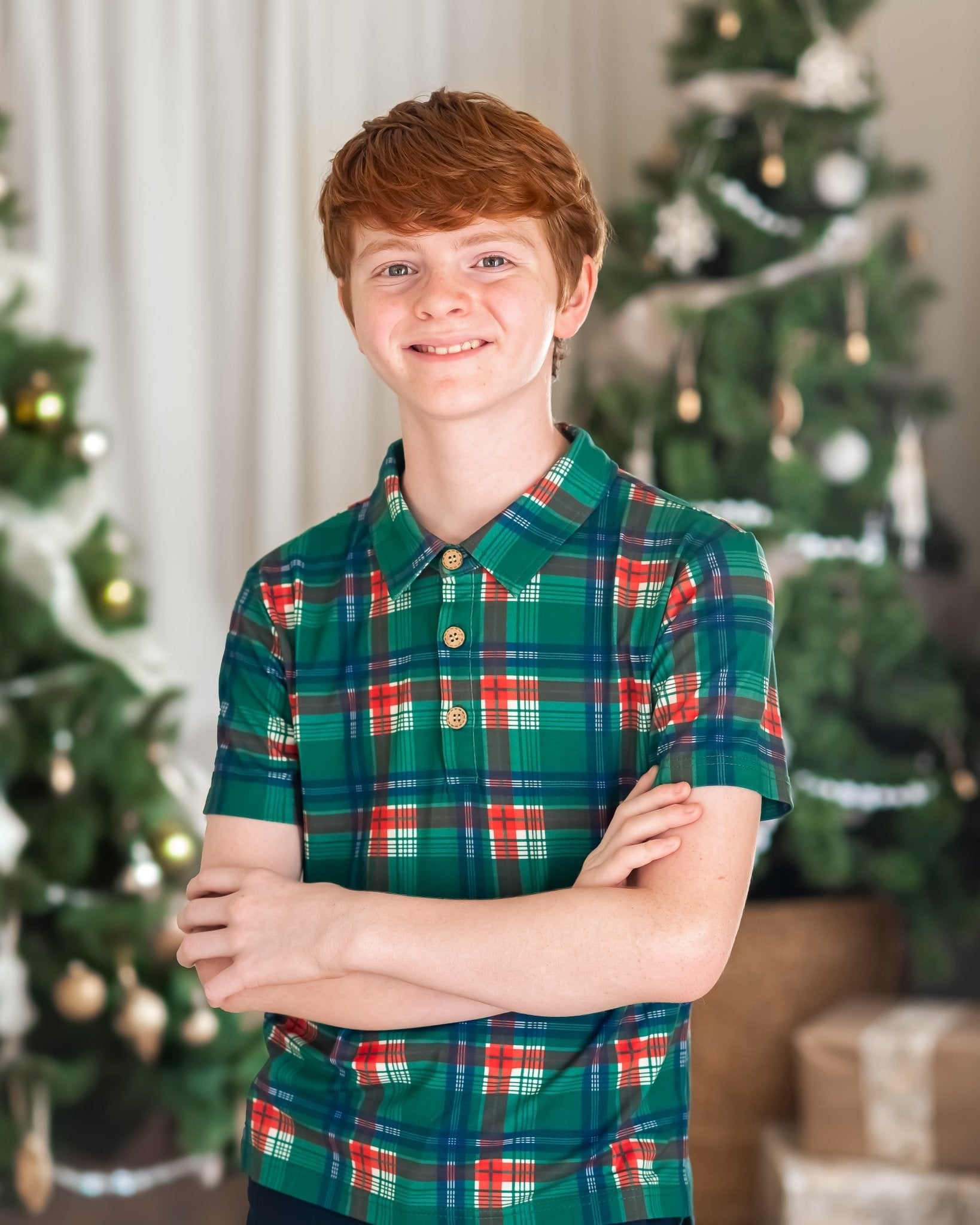 Christmas Plaid Boys Polo