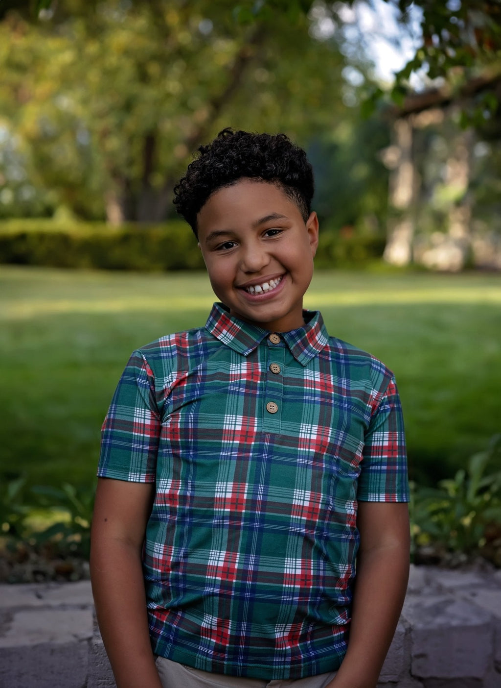 Christmas Plaid Boys Polo