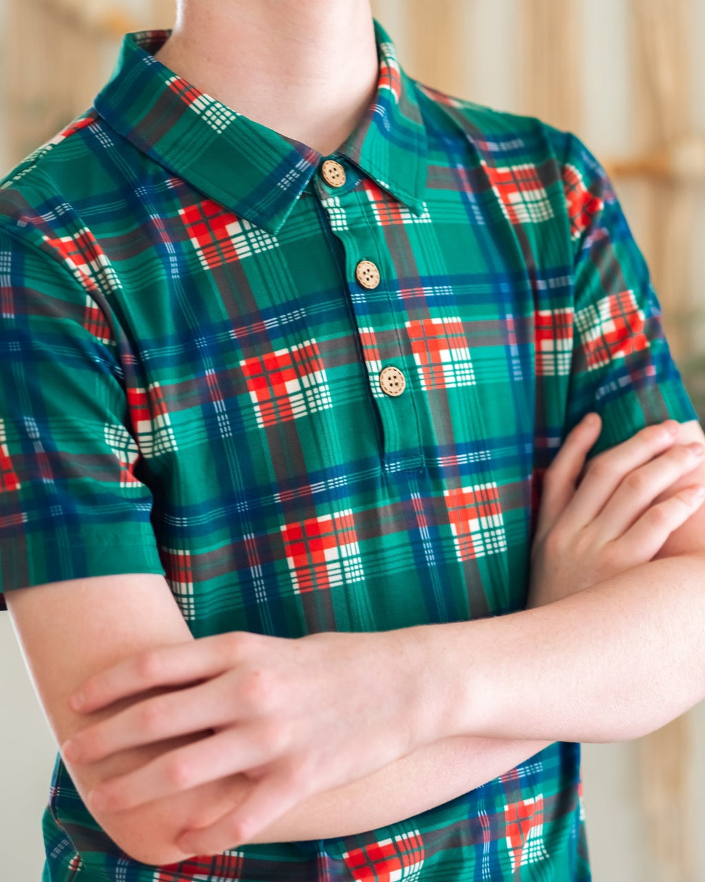 Christmas Plaid Boys Polo
