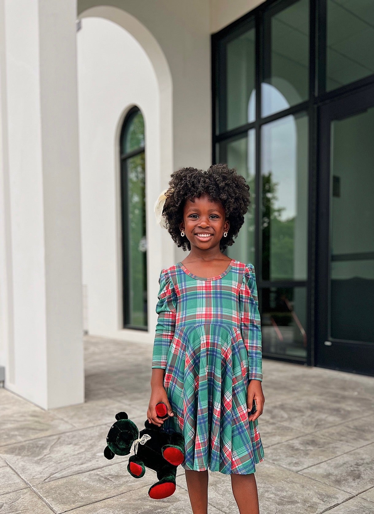 Christmas Plaid Puff Sleeve Twirl Dress