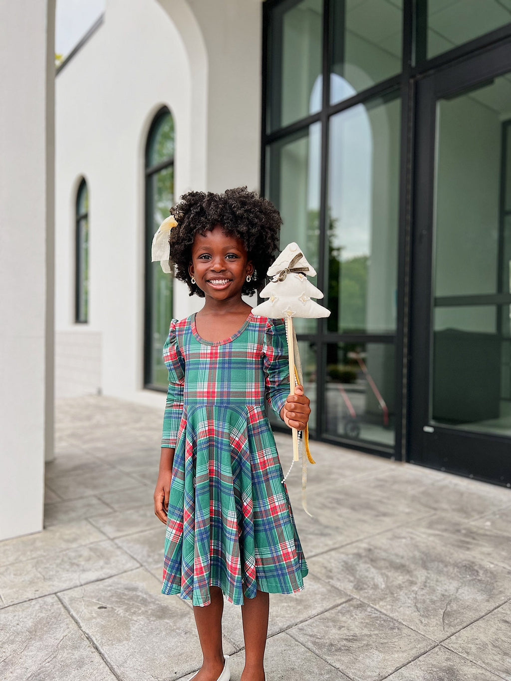 Christmas Plaid Puff Sleeve Twirl Dress