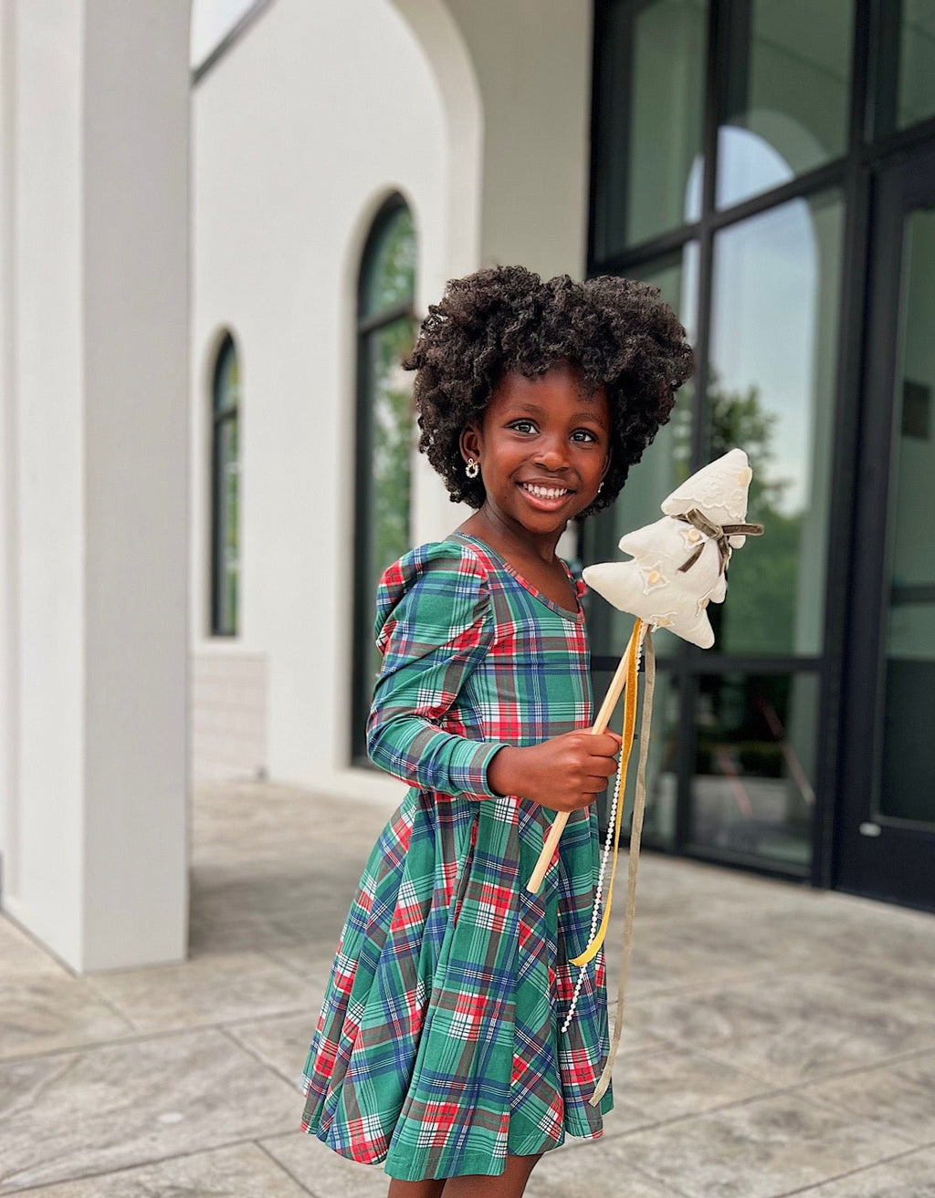 Christmas Plaid Puff Sleeve Twirl Dress