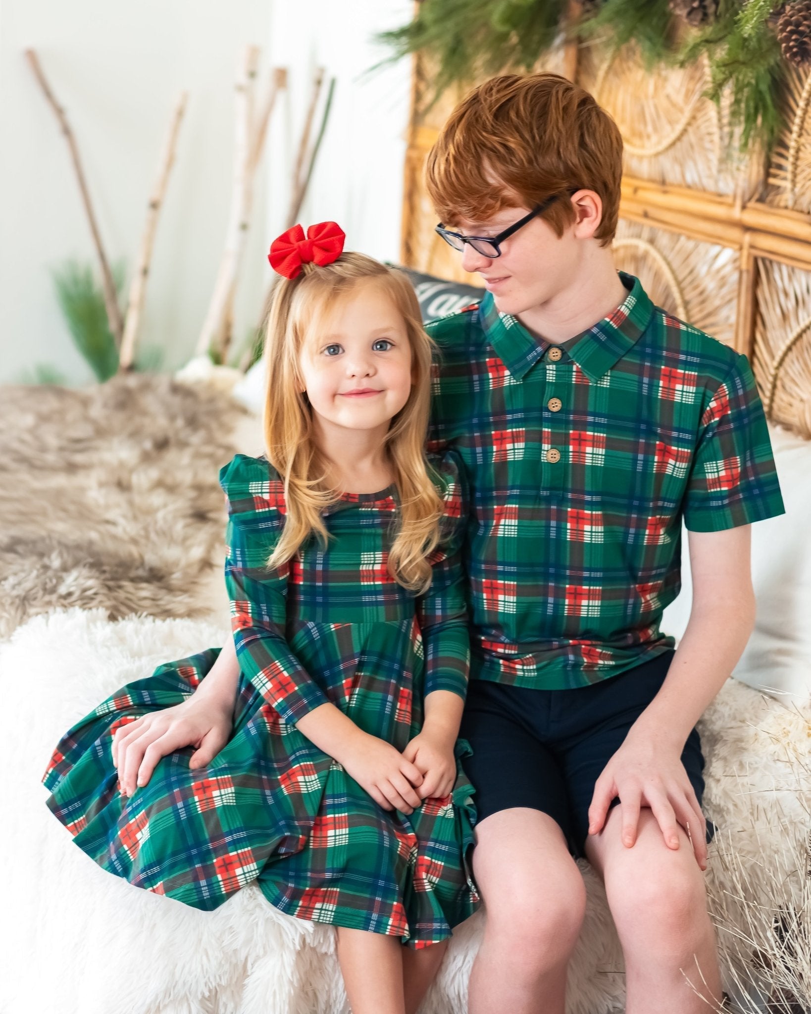 Christmas Plaid Puff Sleeve Twirl Dress