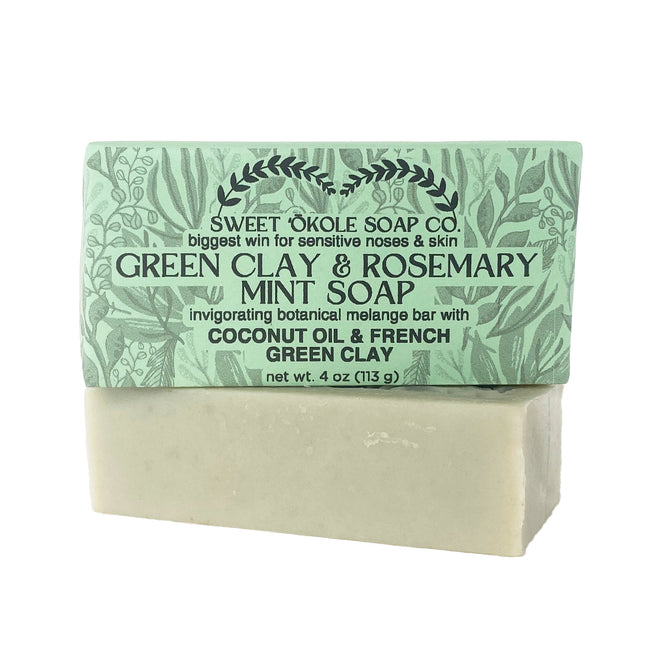 Green Clay & Rosemary Peppermint Soap, Crisp Scent Vegan Bar